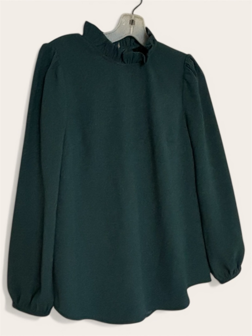 J Crew Womens Dark Green Ruffle Mock Neck Long Sleeve Blouse